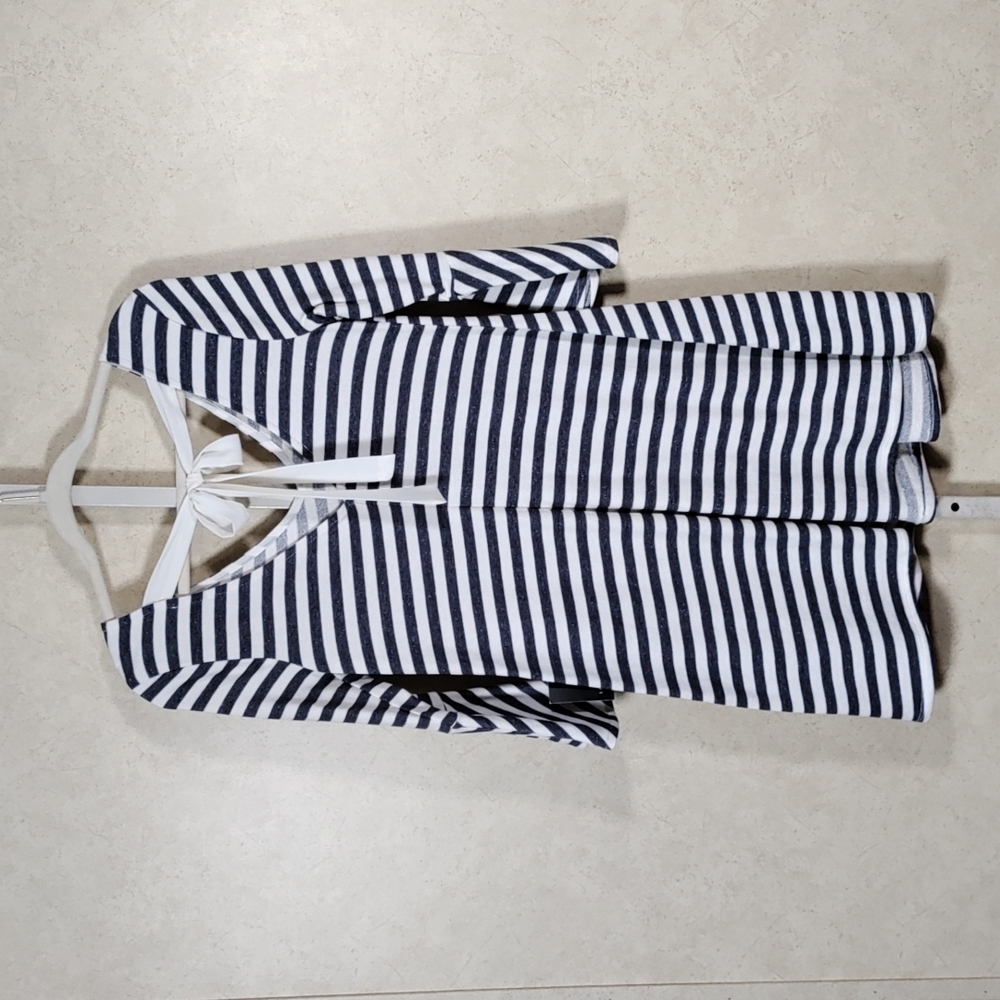 6167 I.N. Studio navy & white striped bell sleeve dress S NWT